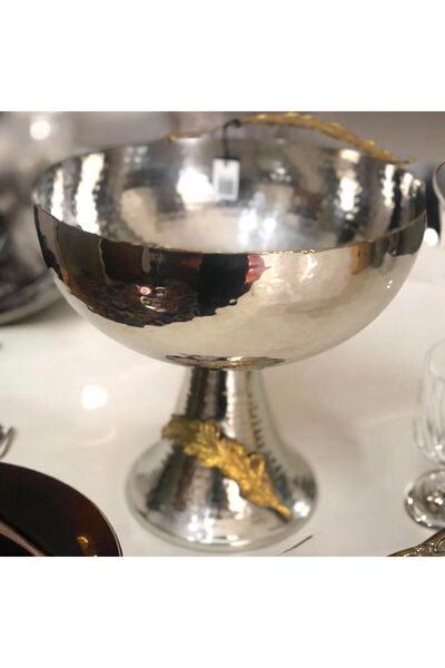 Porio Silver-gold Yapraklı Dövmeli Ayaklı Kase