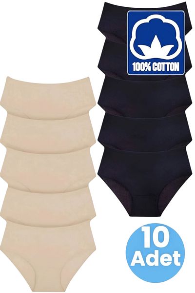 Tezzgelsin Women's High Waist 100% Cotton 10-Piece Ribbed Bato Panties Women's 10-Piece Panties