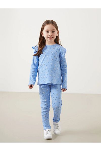 LC Waikiki Lcw Kids Crew Neck Floral Girls Blouse and Leggings 2Pcs