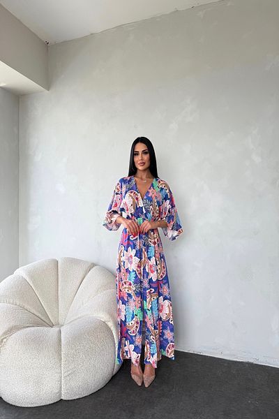 LİLA İSTANBUL Rochie de vară cu guler dublu cu imprimeu floral