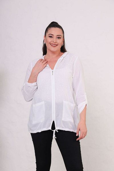 Mezure Hooded Zipper Pocket Blouse Large Size