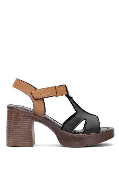 Venüs Дамски черни сандали на ток от естествена кожа 2409804Y