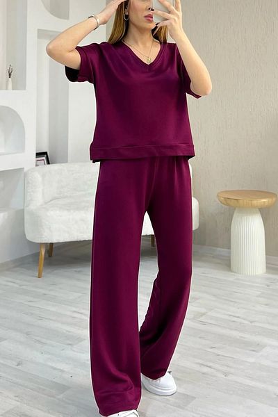 sportiness Soft Texture Modal Fabric Relaxed Cut V-Neck Tracksuit Set