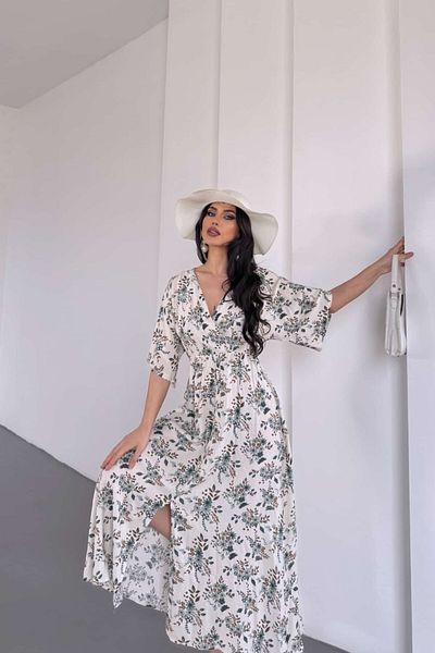 Pek Moda Rochie de seară lungă cu model floral bej verde pentru femei cu fustă cu volan Rochie de vară de absolvire