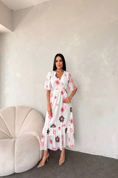 LİLA İSTANBUL Rochie de vară cu guler dublu cu imprimeu cu margarete