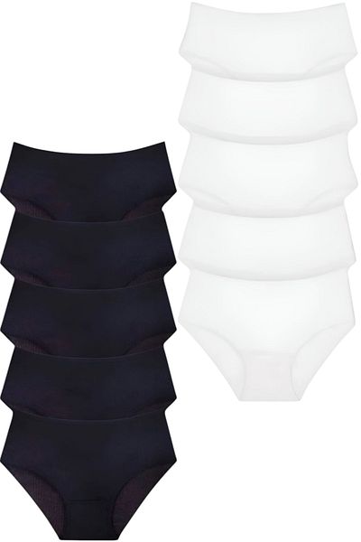 Tezzgelsin Women's High Waist 100% Cotton 10-Piece Ribbed Bato Panties Women's 10-Piece Panties