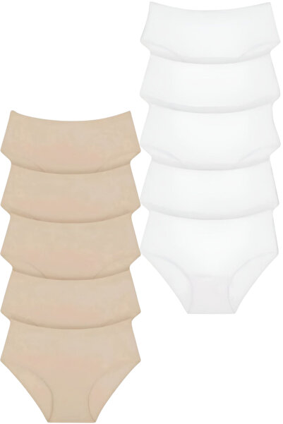 Uniquetrenders Chiloți Bato cu nervuri pentru femei, 10 bucăți, 100% bumbac, talie înaltă, chiloți pentru femei, 10 bucăți