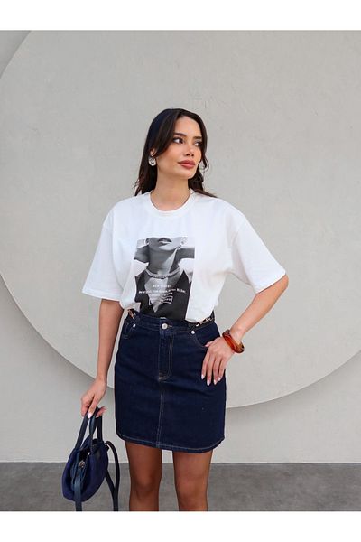 ESRAHELVACI Fusta dreaptă din denim cu accesorii în talie