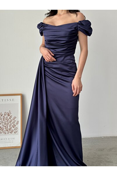 Serica Moda Düşük Omuz Drapeli Abiye Elbise