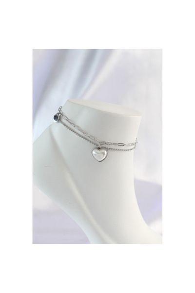 Skygo White Silver Colored 316L Set of 2 with Heart - TJ-HH1585
