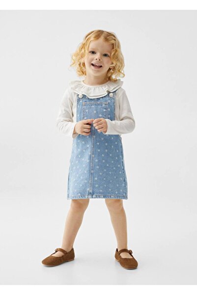 Genel Markalar Kot Denim Çiçek Desenli Jile Elbise