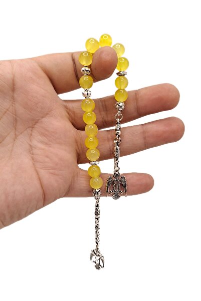 Han Ticarethane Zaza Tesbih din sticlă galbenă de lămâie cu 15 boabe
