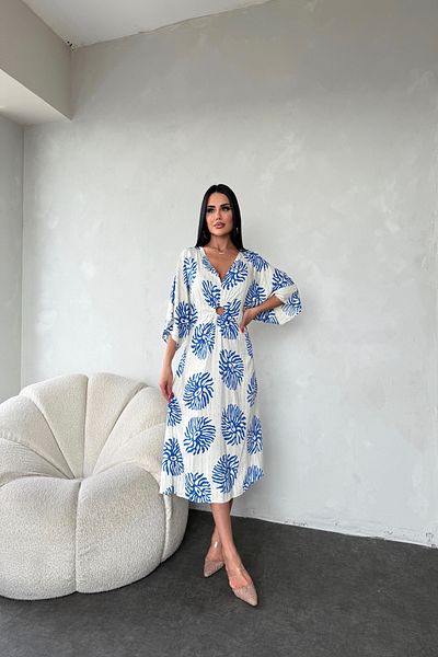 LİLA İSTANBUL Rochie de vară cu decolteu în V cu imprimeu floral și detaliu la piept