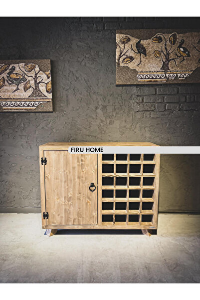 FIRU HOME Şaraplık Konsol - Rustik Tarzda Doğal Ahşap Depolama Ünitesi