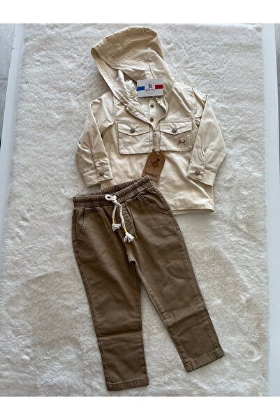 Bombili Kot Ceketli Kot Pantolonlu Üçlü Erkek  Takım