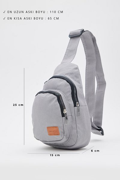 Shanta Γκρι D17 Unisex τσάντα μέσης και ώμου με διπλή θήκη με φερμουάρ και ρυθμιζόμενο λουράκι