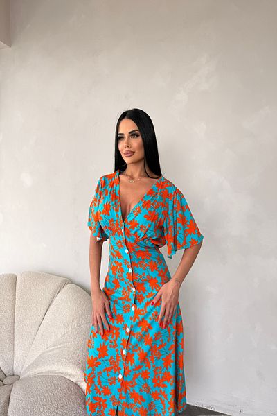 LİLA İSTANBUL Rochie de vară cu decolteu în V cu imprimeu floral, cu detaliu cu nasturi