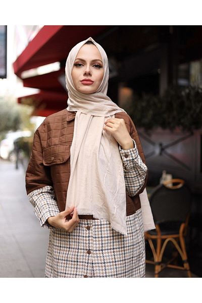 Melodi Scarf Bamboo Kraş Shawl Wicker, Beige Color