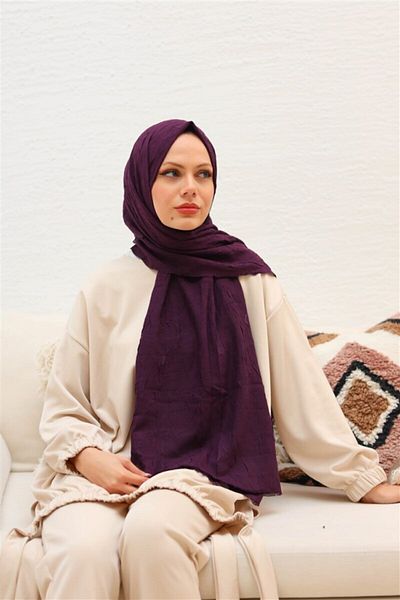 Melodi Scarf Bamboo Kraş Shawl Plum