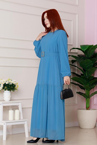 Sevitli Μπλε μωρό φόρεμα - Ζώνη με λεπτομέρεια από πέτρα