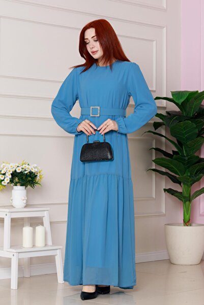 Sevitli Μπλε μωρό φόρεμα - Ζώνη με λεπτομέρεια από πέτρα