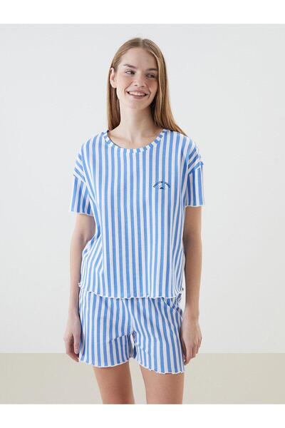LC Waikiki Lcw Young Crew Neck Striped Women's Shorts Pajama Set