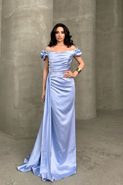 Serica Moda Off Shoulder Draped Evening Dress