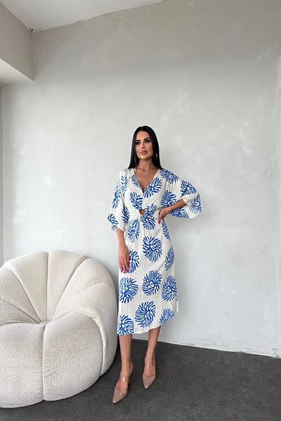 LİLA İSTANBUL Rochie de vară cu decolteu în V cu imprimeu floral și detaliu la piept