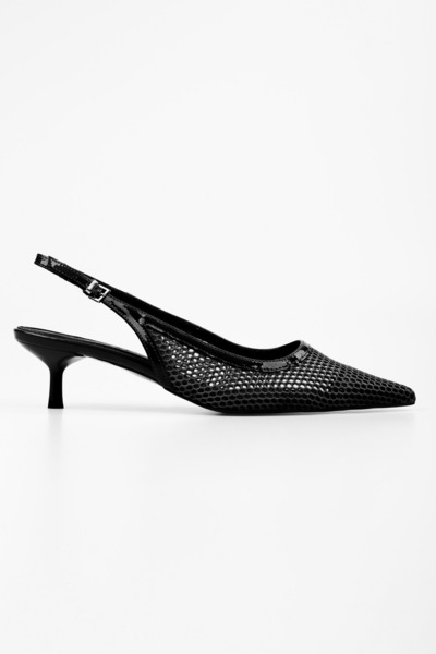 Shoeberry Women's Crush Black Mesh Detailed Stiletto
