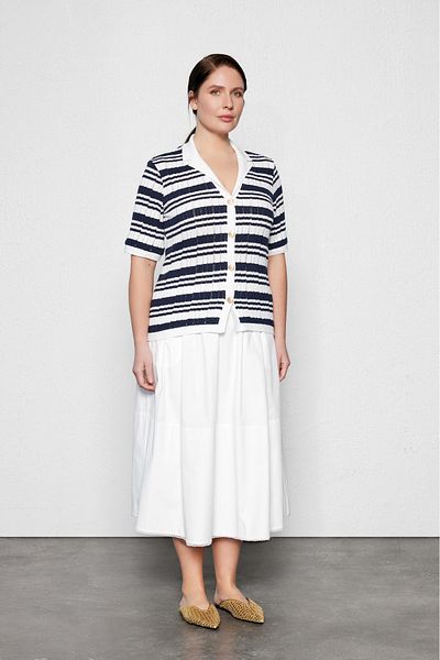 LUOKK Keith Oversize Striped Knitwear Blouse Navy Blue-White