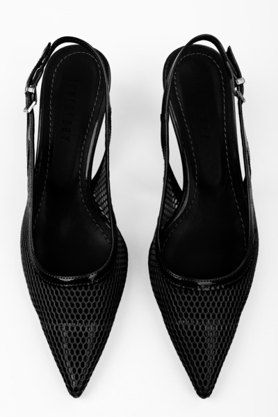 Shoeberry Women's Crush Black Mesh Detailed Stiletto