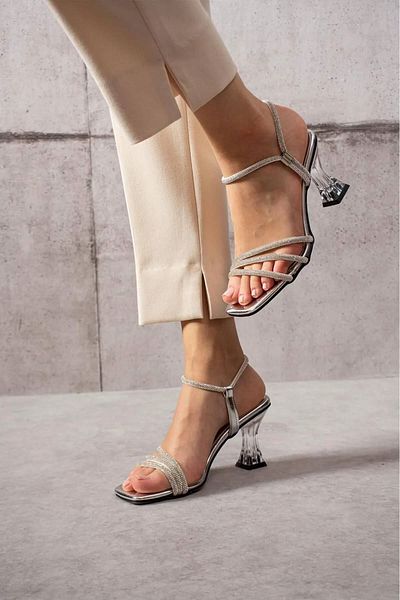 sefayol Pantofi de damă cu toc transparent Jasper Silver Stone