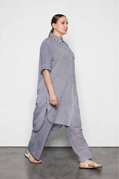 LUOKK RALPH Μεγάλο Μέγεθος Ριγέ Midi Πουκάμισο Φόρεμα Navy Blue-White