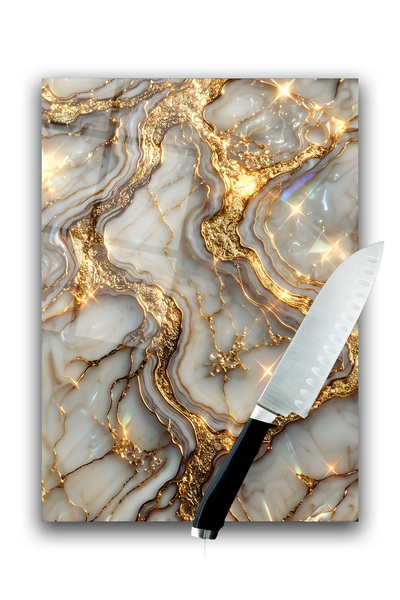 home dekors لوح تقطيع زجاجي لوح تقطيع ذهبي رخامي نمط المهر هدية 35x25 سم