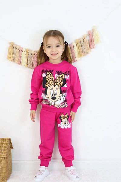 Minnie Mouse طقم بدلة رياضية فوشيا بطبعات ميني مكونة من خيطين