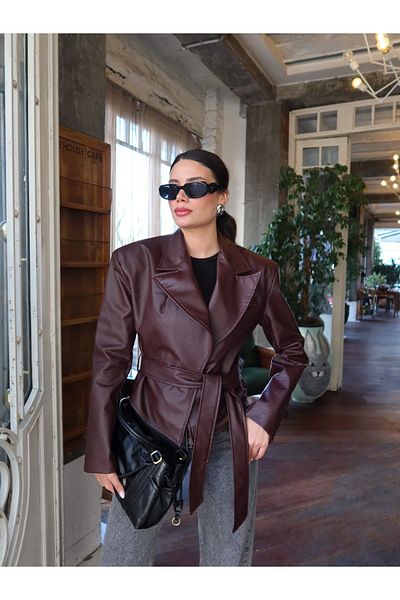 ESRAHELVACI Padded Leather Jacket with Tie Waist