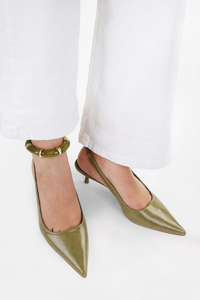 Shoeberry Damen-Stiletto „Kate Oil Green Skin“.