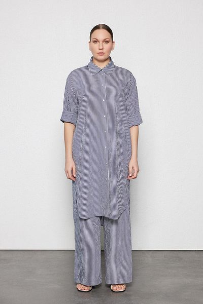 LUOKK RALPH Μεγάλο Μέγεθος Ριγέ Midi Πουκάμισο Φόρεμα Navy Blue-White