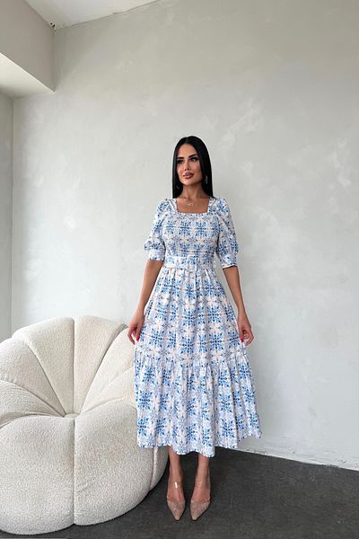 LİLA İSTANBUL Rochie de vară cu guler pătrat cu model etnic