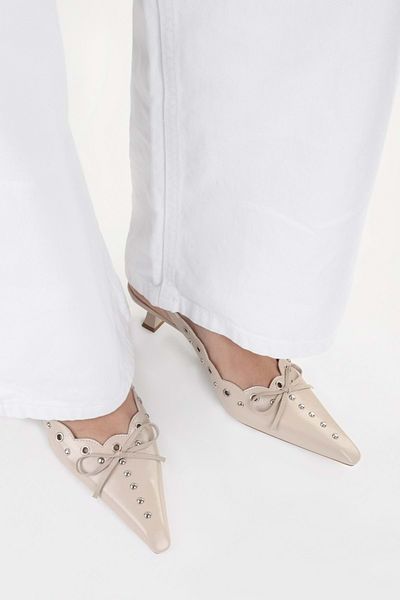 Shoeberry Women's Spice Ecru Skin Bow Detailed Stiletto