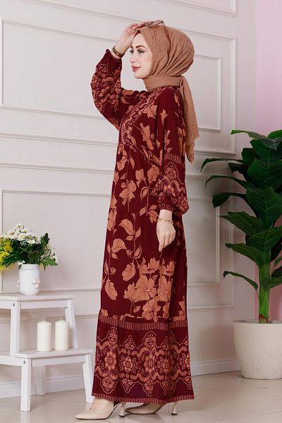 Sevitli Arya Half Buttoned Viscon Dress-Burgundy