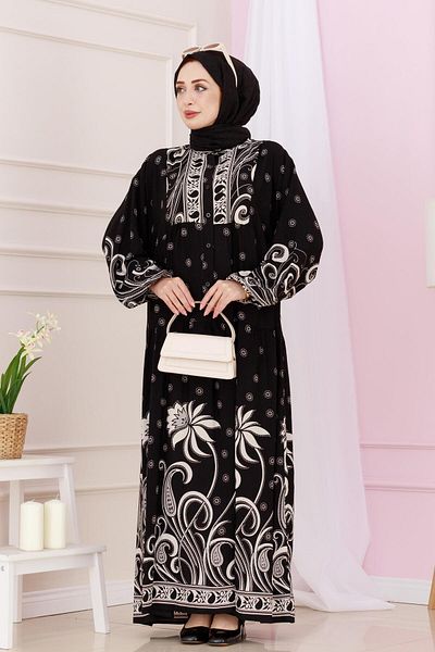 Sevitli Robă cu jumătate de nasturi Rochie Nisan-Negru