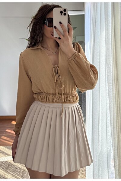 Daves Long Sleeve Elastic Drawstring Detail - Blouse