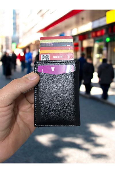 GLOBİFYA Automatic Mechanism Wallet Rfid Protection Theft Blocking Coin & Card Holder Wallet