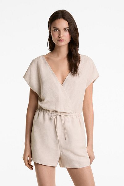 Oysho Short wrap jumpsuit with linen