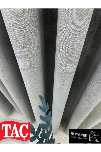 Taç Dreamper Gray Color Linen Blackout Blackout Hotel Style Background Curtain with Dense Pleats (Single Wing)