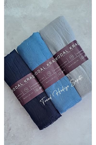 Trend Hediye Sepeti Σετ σάλι Bamboo Kraş 3 τεμαχίων Navy Blue, Blue, Grey