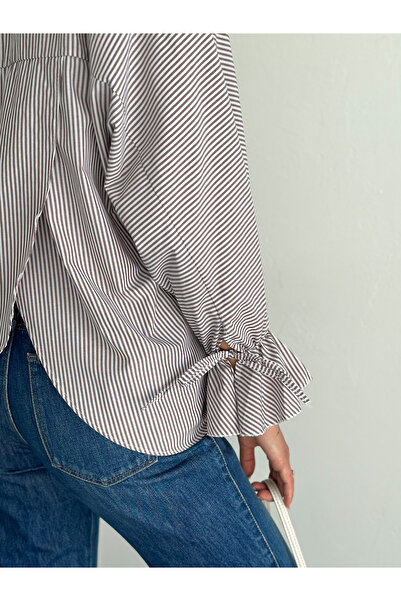 sportiness Блуза з рукавами на зав'язках, з лінійним візерунком, з тканини те...