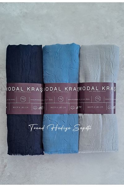 Trend Hediye Sepeti Σετ σάλι Bamboo Kraş 3 τεμαχίων Navy Blue, Blue, Grey