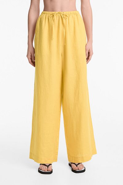 Oysho 100% linen straight-leg trousers